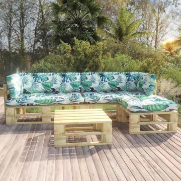 Set Divani in Pallet con Cuscini 4 pz in Pino Impregnato Verde