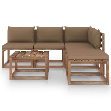 Set Salotto Giardino Pallet con Cuscini 6 pz in Pino Impregnato