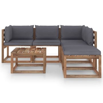 Salotto da Giardino in Pino con Cuscini Antracite 6 pz