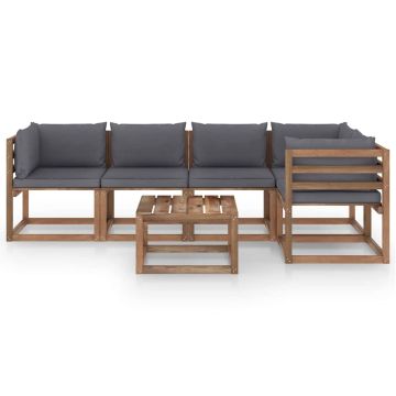 Set Salotto Giardino Pallet 6 pz in Pino con Cuscini