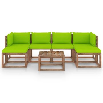 Set Divani Giardino su Pallet 7 pz con Cuscini Pino Impregnato