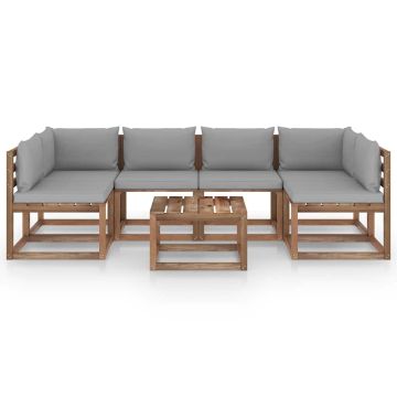 Set Salotto Giardino Pallet con Cuscini 7 pz in Pino Impregnato