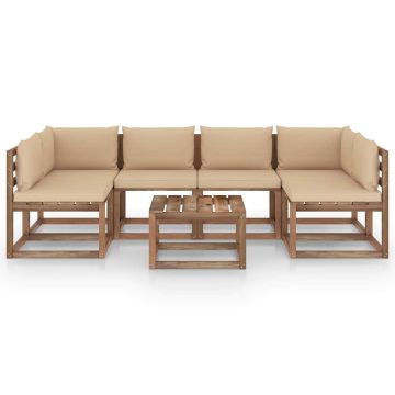 Set Salotto Giardino Pallet con Cuscini 7 pz in Pino Impregnato