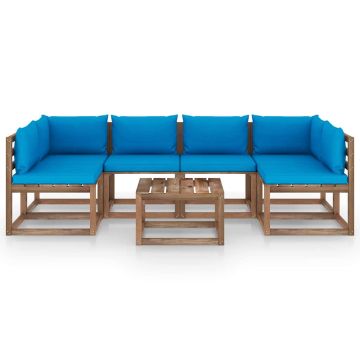 Set Salotto Giardino Pallet con Cuscini 7 pz in Pino Impregnato