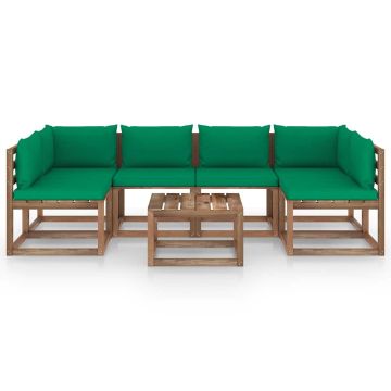 Set Salotto Giardino Pallet con Cuscini 7 pz in Pino Impregnato