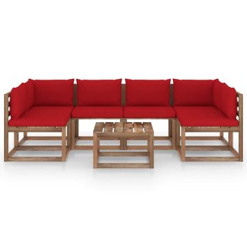 Set Salotto Giardino Pallet con Cuscini 7 pz in Pino Impregnato