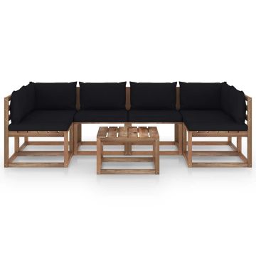 Set Salotto Giardino Pallet con Cuscini 7 pz in Pino Impregnato