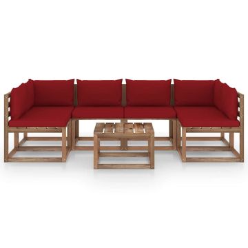 Set Salotto Giardino Pallet con Cuscini 7 pz in Pino Impregnato
