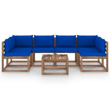 Set Salotto Giardino Pallet con Cuscini 7 pz in Pino Impregnato
