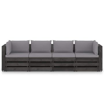 Divano da Giardino 4 Posti con Cuscini Legno Impregnato Grigio