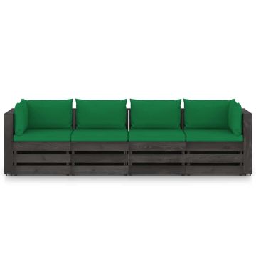 Divano da Giardino 4 Posti con Cuscini Legno Impregnato Grigio