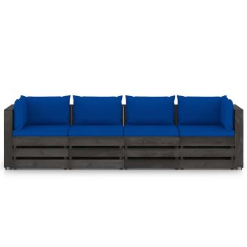 Divano da Giardino 4 Posti con Cuscini Legno Impregnato Grigio