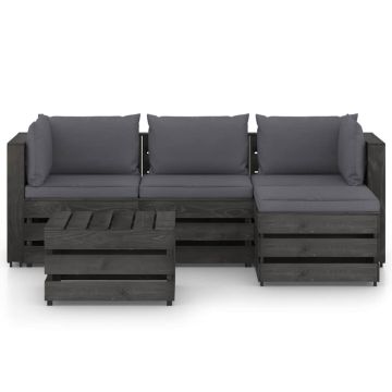 Set Salotto da Giardino 5pz con Cuscini Legno Impregnato Grigio