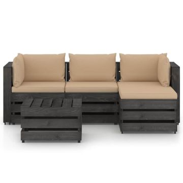 Set Salotto da Giardino 5pz con Cuscini Legno Impregnato Grigio