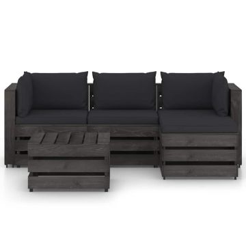 Set Salotto da Giardino 5pz con Cuscini Legno Impregnato Grigio
