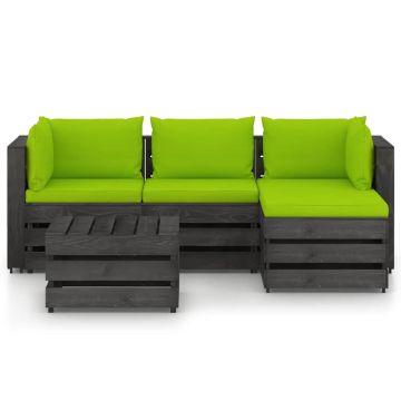 Set Divani da Giardino con Cuscini 5 pz Legno Impregnato Grigio