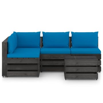 Set Salotto da Giardino 5pz con Cuscini Legno Impregnato Grigio