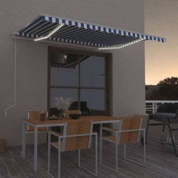 Tenda Automatica con Sensore Vento e LED 400x300 cm Blu Bianca