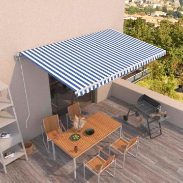 Tenda da Sole Retrattile Manuale con LED 500x300cm Blu e Bianco