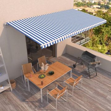 Tenda da Sole Retrattile Manuale 600x300 cm Blu e Bianca