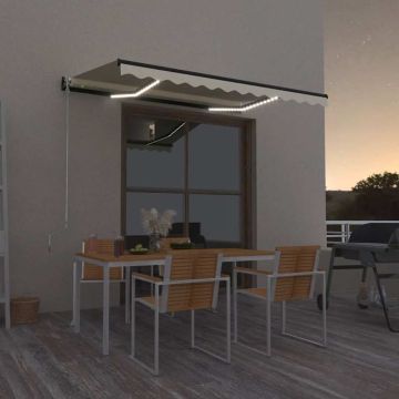 Tenda da Sole Retrattile Manuale con LED 400x300 cm Crema