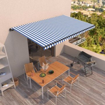 Tenda da Sole Retrattile Manuale 500x300 cm Blu e Bianco