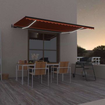 Tenda Automatica Sensore Vento e LED 500x300 cm Arancio Marrone