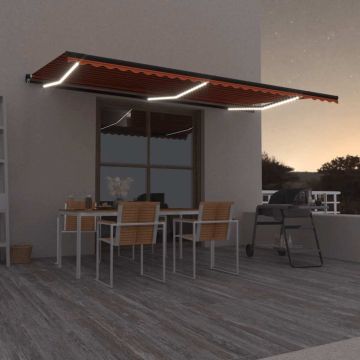 Tenda da sole retrattile manuale con LED 600x300 cm Arancione e Marrone