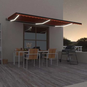 Tenda Automatica Sensore Vento e LED 600x300 cm Arancio Marrone