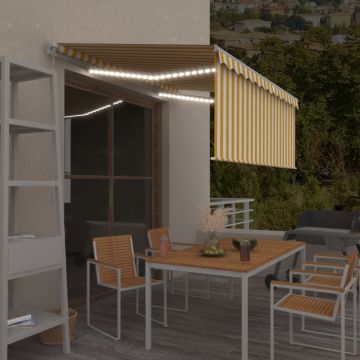 Tenda Sole Retrattile Manuale Parasole LED 3x2,5m Gialla Bianca