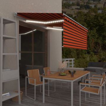 Tenda Sole Retrattile Manuale con LED 3x2,5m Arancione Marrone