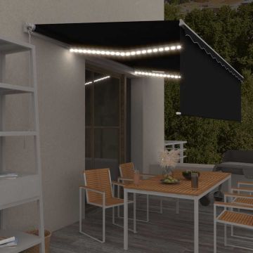 Tenda Sole Retrattile Manuale Parasole LED 5x3m Antracite