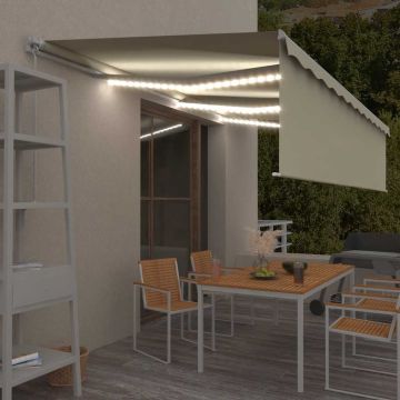 Tenda da Sole Retrattile Manuale con LED 6x3 m Crema