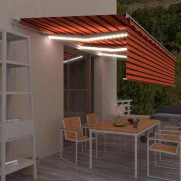 Tenda Sole Retrattile Manuale Parasole LED 6x3m Arancio Marrone