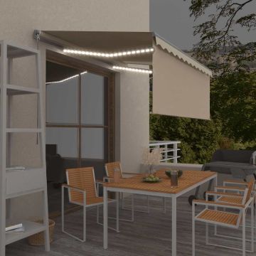 Tenda da Sole Retrattile Manuale con LED 3x2,5 m Crema