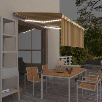 Tenda Sole Retrattile Manuale Parasole LED 3x2,5m Gialla Bianca