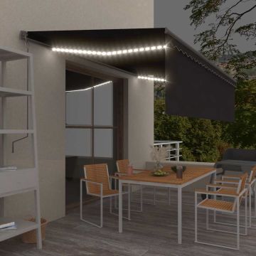 Tenda Sole Retrattile Manuale Parasole LED 5x3m Antracite