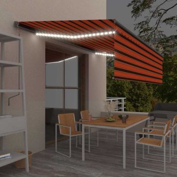Tenda Sole Retrattile Manuale Parasole LED 5x3m Arancio Marrone