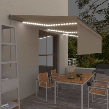 Tenda da Sole Retrattile Manuale con LED 6x3 m Crema