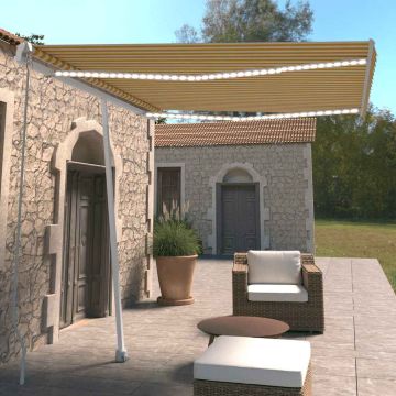 Tenda da Sole Manuale con LED 300x250 cm Gialla e Bianca