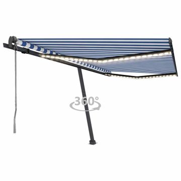 Tenda Automatica con Sensore Vento e LED 400x350 cm Blu Bianca