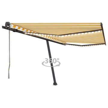 Tenda Automatica Sensore Vento e LED 450x350 cm Gialla Bianca