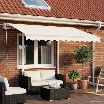 Tenda da Sole Retrattile Automatica con Pali 3x2,5 m Crema