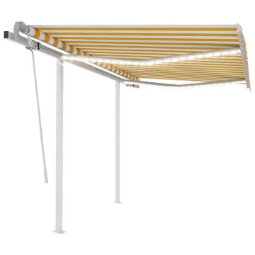 Tenda da Sole Retrattile Manuale con LED 3,5x2,5m Gialla Bianca