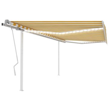 Tenda da Sole Retrattile Manuale con LED 4x3 m Gialla e Bianca