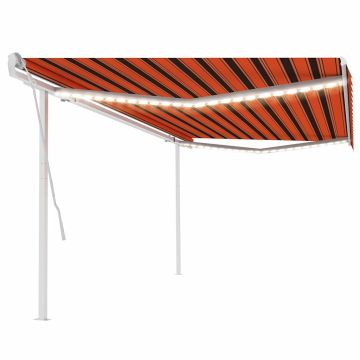 Tenda da Sole Retrattile Manuale LED 5x3 m Arancione Marrone