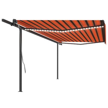 Tenda da Sole Retrattile Manuale LED 5x3 m Arancione Marrone