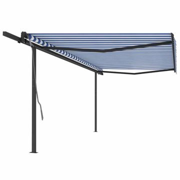 Tenda da Sole Retrattile Automatica e Pali 5x3 m Blu e Bianca