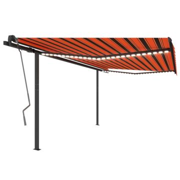 Tenda da Sole Manuale con LED 4x3,5 m Arancione e Marrone