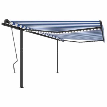 Tenda Automatica con Sensore Vento e LED 4x3,5 m Blu e Bianca